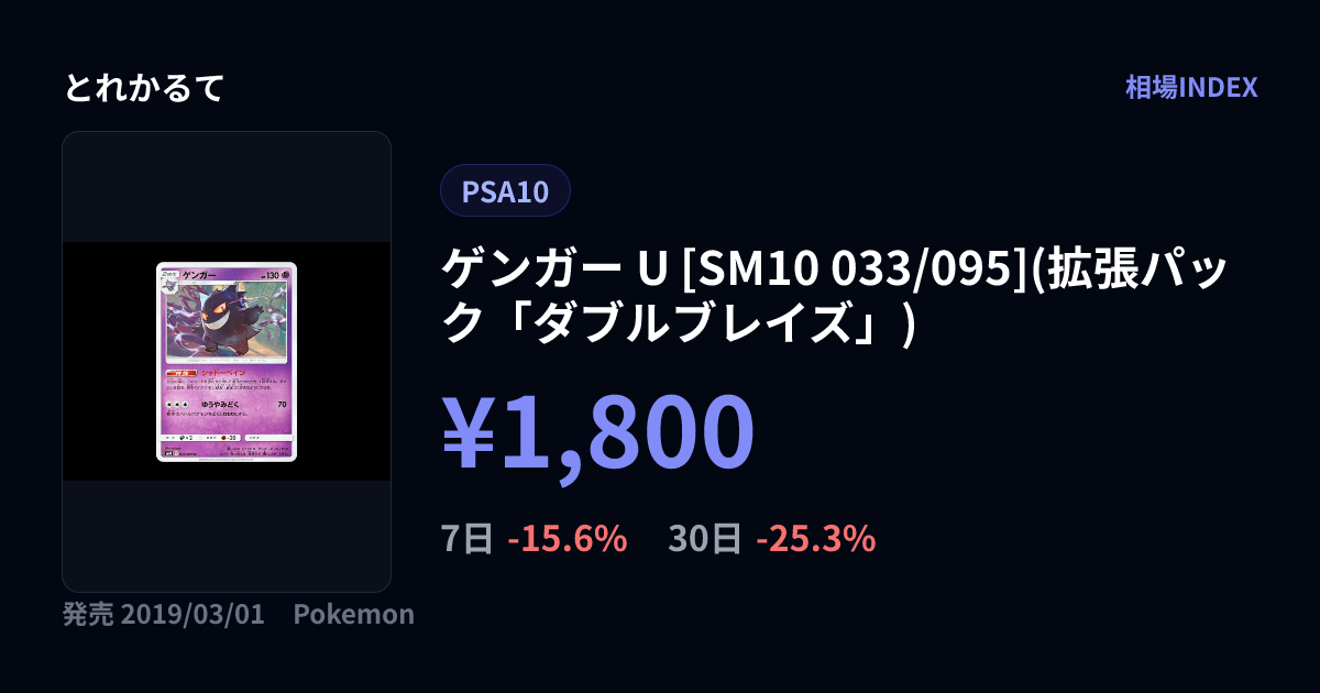 ゲンガー U [SM10 033/095](拡張パック「ダブルブレイズ」)（PSA10）の